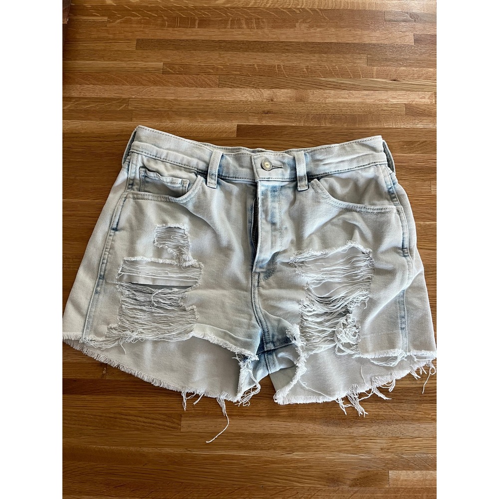 Hollister Ultra High-Rise Bermuda Shorts Light Wash Distressed Boho Vintage 27